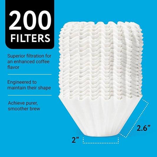 IMPRESA Disposable Flat-Bottom Coffee Filters - Even Extraction for Pour Over Coffee Maker - Collapse-Resistant High-Wall Design - Mess-Free Pour Over Brewing - 200 Count, White
