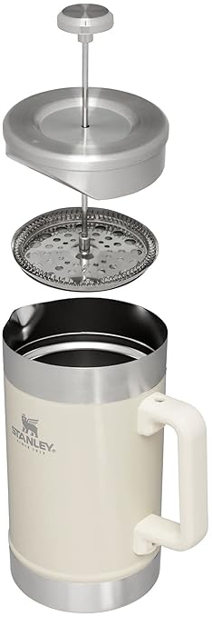 STANLEY Classic Stay-Hot French Press Coffee Maker 48 oz | 5 Minute Brew, 4 Hours Hot | Mesh Filter for Coffee Grounds | Insulated Stainless Steel French Press | BPA-Free | Cream Gloss