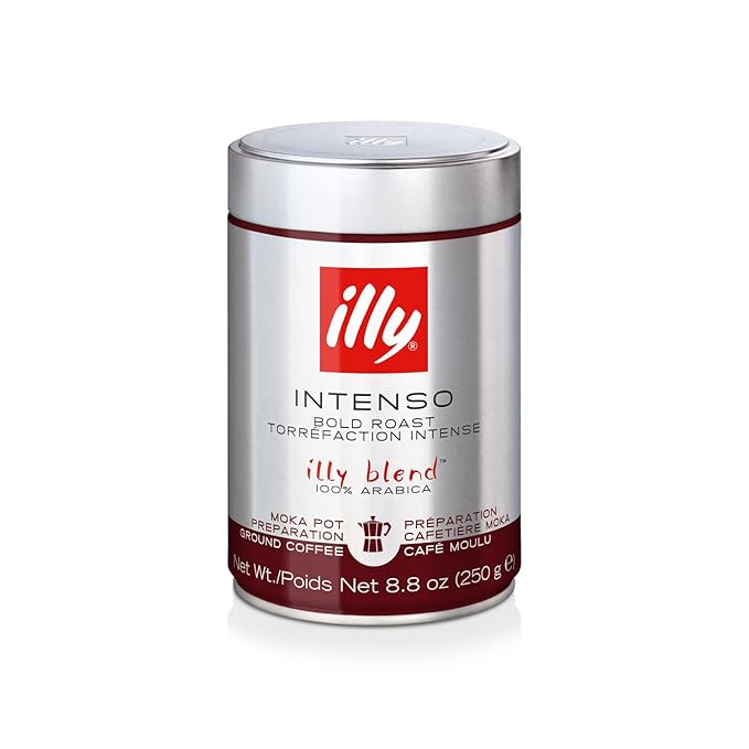 illy Ground Moka Coffee, Intenso Dark Roast, 100% Arabica, Premium Italian Coffee, Pre-Ground for Moka Pot or Stovetop Brewing, 8.8oz, 6 Pack