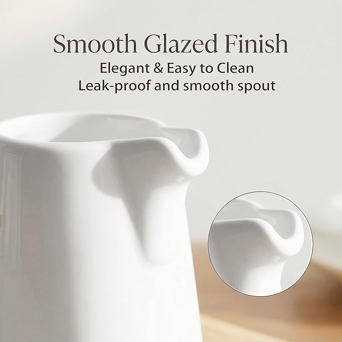 Classic White Small Creamer Pitcher with Handle 5.8 oz/170 ml, 4 Pack Fine Porcelain Square Small Milk Pitcher, Mini Gravy Boat, for Coffee Milk Sauces Salad, Microwave, Freezer Safe