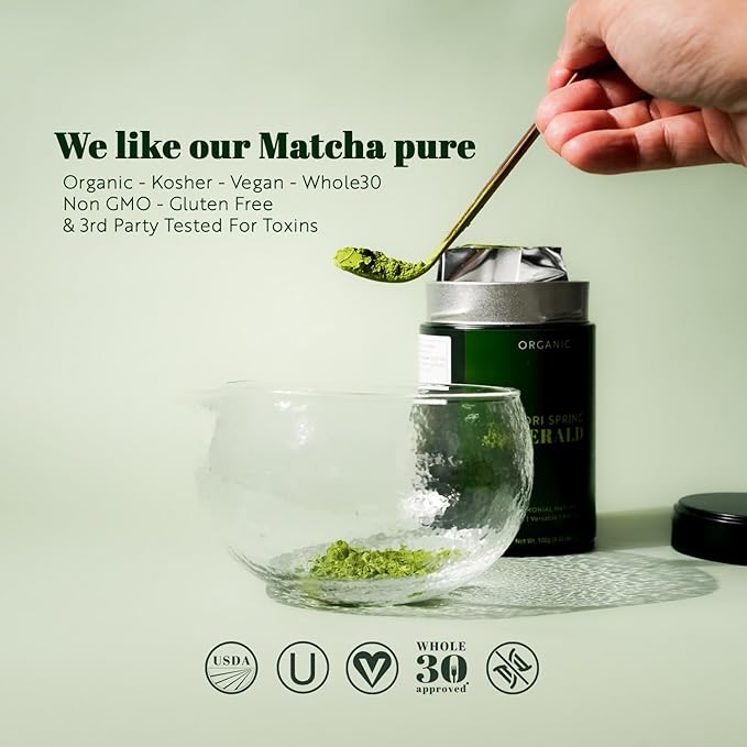 Midori Spring Organic Authentic Japanese Ceremonial Matcha Powder Emerald, USDA Organic, Kosher, Vegan