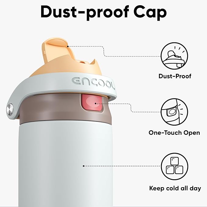 ENCOOL Leakproof Insulated Water Bottle with Straw Dual-Sip Water Bottle Bag-Safe Design for Work, Commute & Gym – Keeps Drinks Cold All Day, 24 oz, Clay Grey