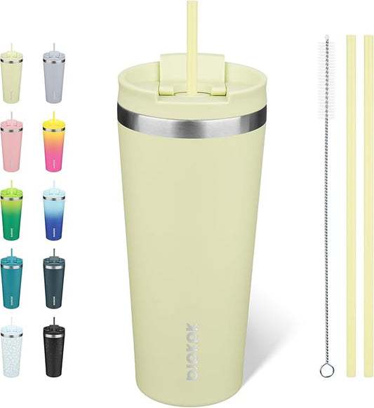 BJPKPK 22oz Insulated Tumbler With lid And Straw Stainless Steel Tumblers Travel Coffee Mug Reusable Thermal Cup,Macaron Green
