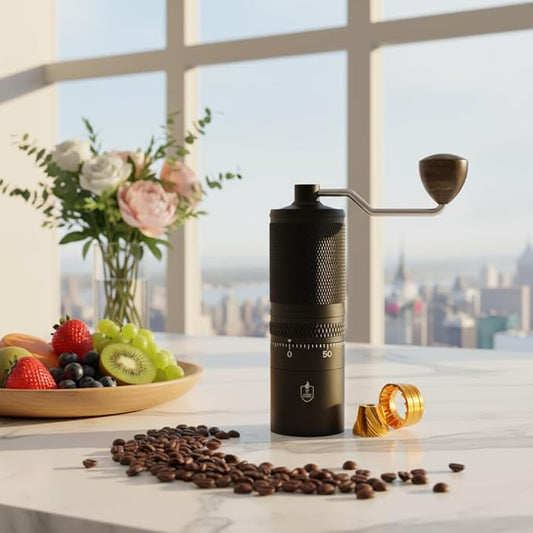 Fiamma & Ferro Titanium+ Precision Manual Coffee Grinder | Titanium-coated Stainless Steel Conical burrs | 60 Grind Settings | For Espresso, French Press, Pour Over & Turkish grind