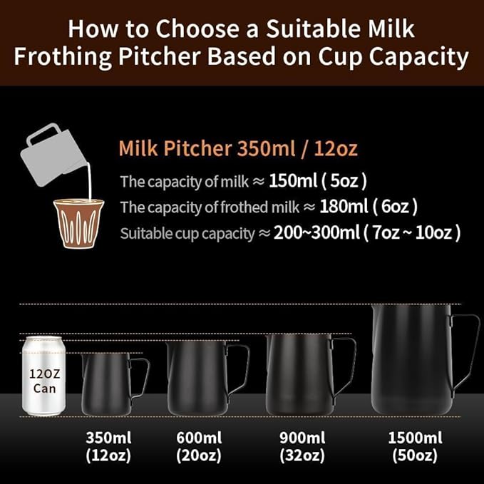 watchget Milk Frothing Pitcher 32oz/900ml - Stainless Steel Frothing Pitcher Espresso Steaming Pitcher Coffee Frother Cup Cappuccino Latte Art Coffee Machine Accessories Milk Jug, Black