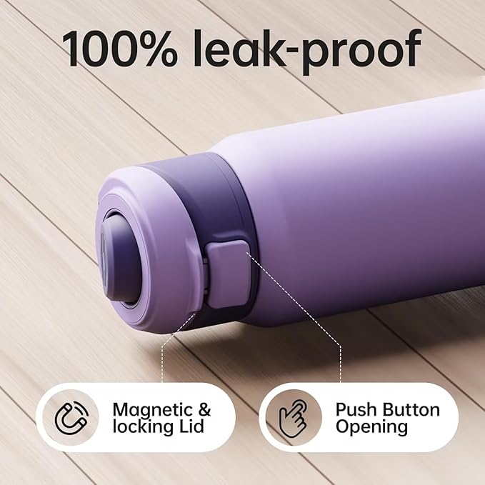 Insulated Magnetic Water Bottle - Reusable Stainless Steel Bottle with MagSafe Compatible Phone Holder - Keeps Cold for 24 Hours - Perfect for Gym, Sports, and Travel - Lavender 32oz