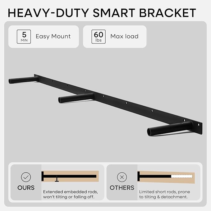 Homeforia 60 inch Golden Oak Floating Shelf, High End Solid Real Wood 60inch Small Floating Shelves for Wall Mounted, Oak Wooden 60in Floating Shelves, Heavy Duty Bracket, 60 X 6.5 X 1.75 in, Set of 3