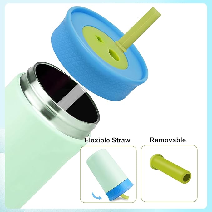 2 Pack Replacement Lids for Owala Kids Insulation Tumbler 12oz & 15oz, Spill Resistant Cap with 4 Flexible Straws, BPA-Free, Dishwasher Safe, Accessories for Owala Kids Bottle