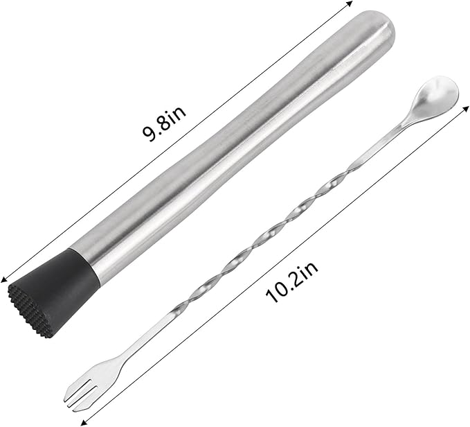 Muddlers for Cocktail Mixing Spoon Set of 6, 9.8 Inch Muddlers 304 Stainless Steel Fruit Crusher Mixing Spoon Ice Crusher for Bar Party and Home