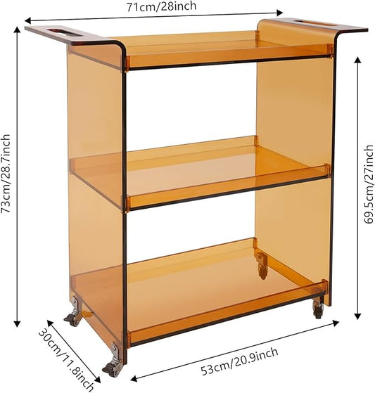 Rolling Serving Cart 3-Tier Small Bar Cart with Lockable Casters Storage Rolling Trolley 66lbs Capacity Mobile Kitchen Trolley for Home, Kitchen, Cafe (28 * 11.8 * 28.7in, Dark Brown)