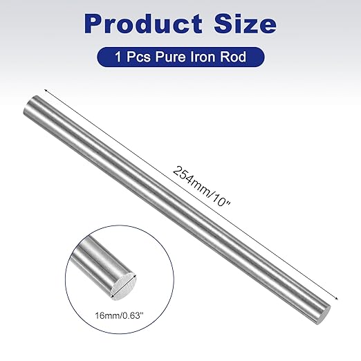 PATIKIL Pure Iron Bar, 0.63" Diameter 10" Length Iron String Rod Steel Stick DIY Craft Supplies for Crafting Science Lab Testing