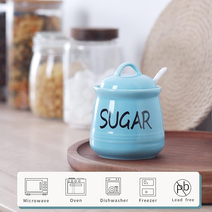 HAOTOP Porcelain Sugar Bowl with Lid and Spoon 12oz (Turquoise)