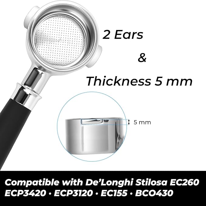 51mm Bottomless Portafilter 2 Ears Fits for Delonghi ECP3420, EC155, BCO430, EC260, and ECP3120, Espresso Accessories Kit includes Puck Screen, WDT Tool, Dosing Funnel, Double Shot Filter Basket
