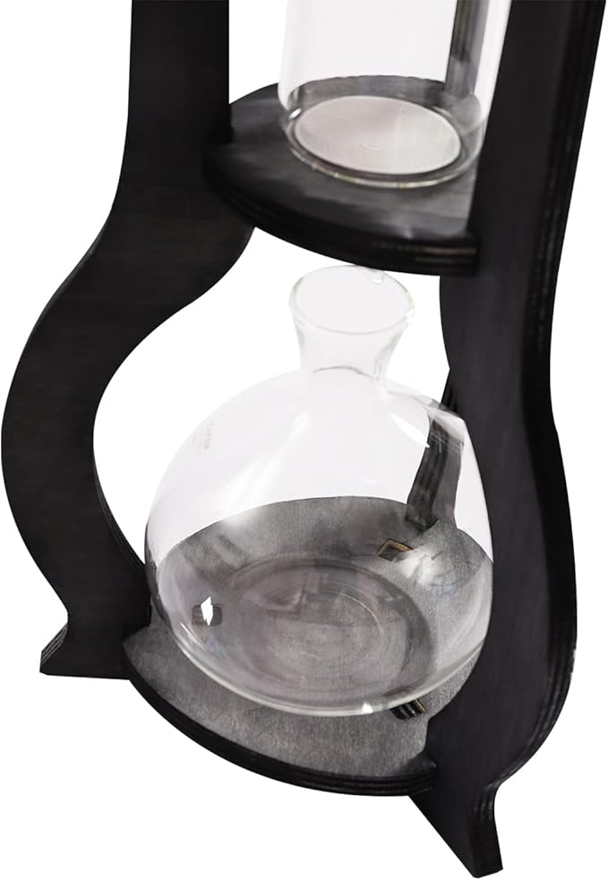 6-8 Cup Iced Coffee Cold Brew Drip Tower – 600ml Retro Hand-Blown Glass & Wood Coffee Maker, 3-5H Quick Extraction with Stainless Steel Filter (Grey)