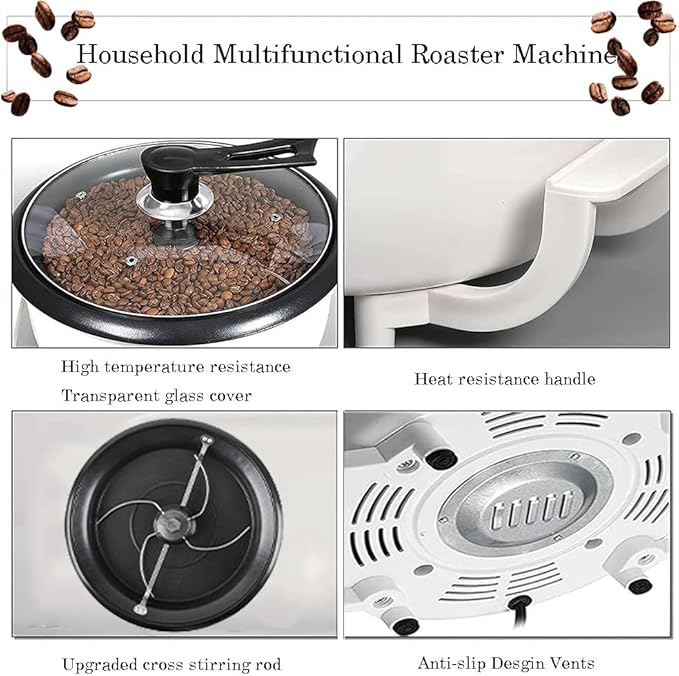 Coffee Roaster Machine for Home Use,1200W 750g Upgrade Household Electric Coffee Bean Roaster with Thermometer,Timer + Temperature Adjustment,Non-stick Pot,for Grain Drying 110V