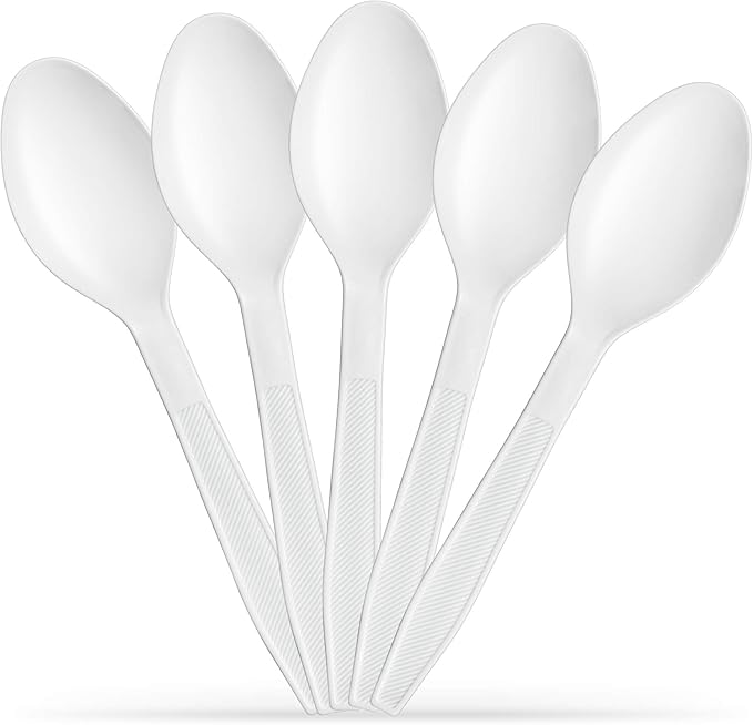 500 Count Extra Heavy duty Plastic Spoons, Disposable White Soup Spoon, Heavyweight Bulk Cutlery for Dinner, Events, Catering, Parties & Takeout