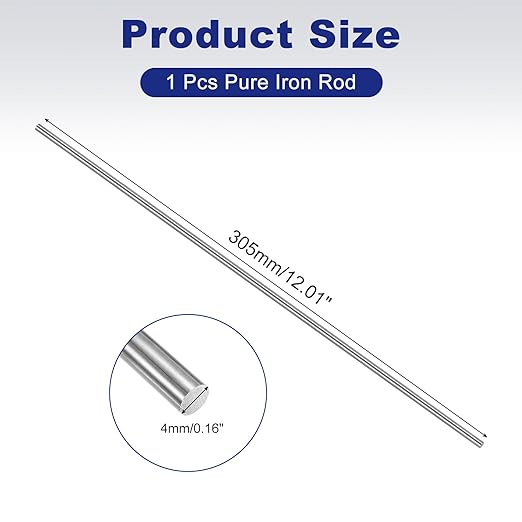 PATIKIL Pure Iron Bar, 0.16" Diameter 12.01" Length Iron String Rod Steel Stick DIY Craft Supplies for Crafting Science Lab Testing