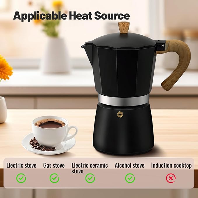 Vaolvpant 12 Cup Aluminum Moka Pot Classic Stovetop Espresso Coffee Maker 600ml 20oz Coffeemaker Percolator Mocha Pot Greca Coffee Maker Cafe Makers for Italian and Cuban Café Brewing Black