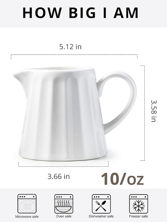 Ceramic Creamer Pitcher,Creamer Container with Handle, 10 OZ Small Milk Pitcher Milk Cup for Coffee, Sauces, Salad, White