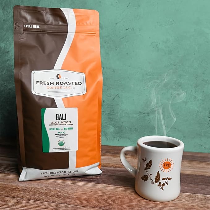 Fresh Roasted Coffee, Organic Bali Blue Moon | USDA Organic, Kosher | Medium Roast 5 lb (80 oz) Whole Bean