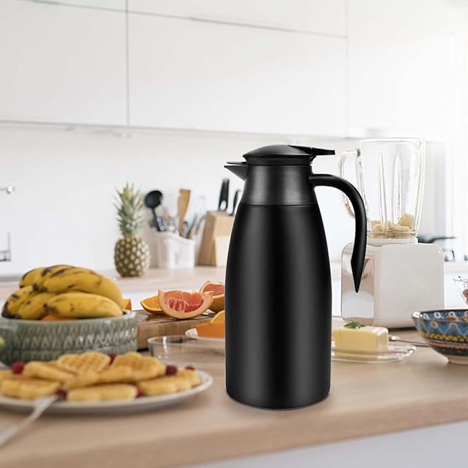 68oz Thermal Coffee Carafe, Airpot Insulated Coffee Urns Stainless Steel Vacuum Thermal Pot Dispenser for Coffee, Hot Water, Tea, Hot Beverage - Keep 12 Hours Hot, 24 Hours Cold (2 Pack Black)
