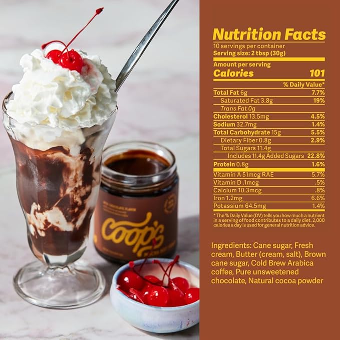 Coop's Mocha Hot Fudge: All Natural Cold Brew Mocha Hot Fudge Gluten Free Toppings for Icecream, Desserts and Coffee - 10 Ounce