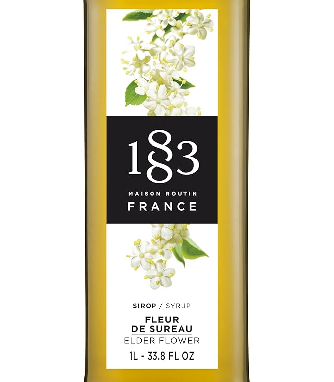 1883 Elderflower Syrup for Drinks, Made in France, 1 Liter Glass Bottle