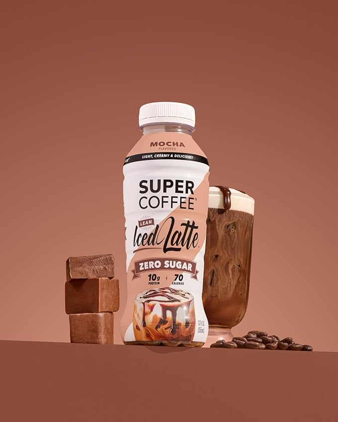 SUPER COFFEE, Keto Protein Coffee (0g Added Sugar, 10g Protein, 70 Calories) [Mocha] 12 Fl Oz, 12 Pack | Iced Smart Coffee Drinks