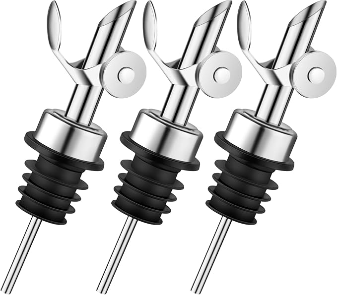 LESYDGS1 3 Pack Stainless Steel Liquor Pour Spouts with Dust Caps, Bottle Pourers for Alcohol, Olive Oil & Syrup Dispenser Spouts for Kitchen & Bar, Drip-Free, Silver