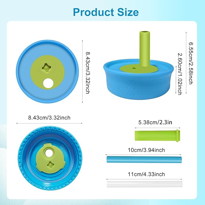 2 Pack Replacement Lids for Owala Kids Insulation Tumbler 12oz & 15oz, Spill Resistant Cap with 4 Flexible Straws, BPA-Free, Dishwasher Safe, Accessories for Owala Kids Bottle
