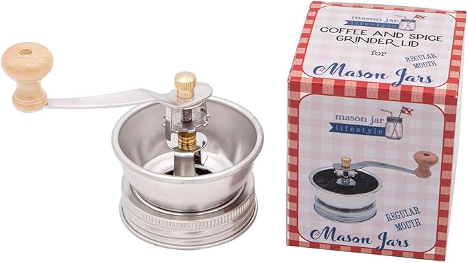 Mason Jar Lifestyle Coffee & Spice Grinder Lid for Regular Mouth Mason Jars – Manual Ceramic Grinder Attachment – Grind Spices or Coffee Directly into Jar