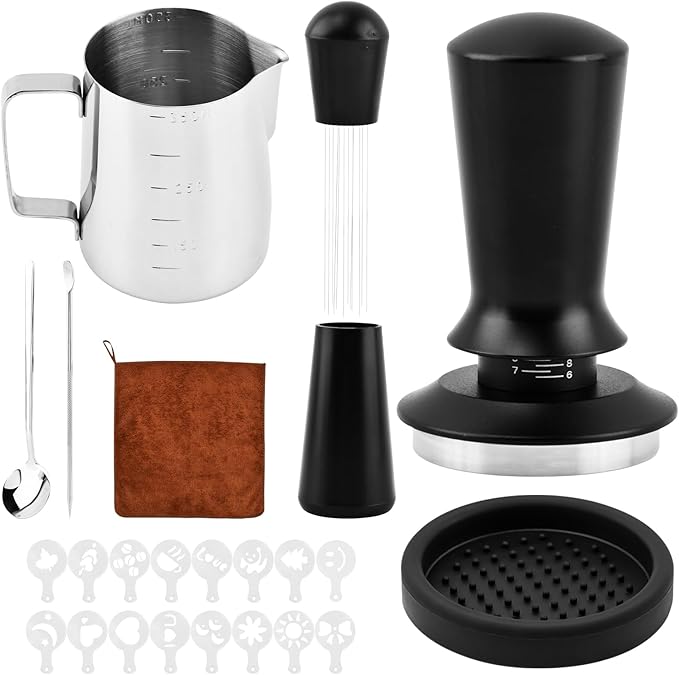 22pcs Coffee Tamper Set, Espresso Accessories, Tampers kit Barista Tools with 51mm Espresso Tamper, WDT Tool, Coffee Stirrer, Tamper Mat, Coffees Stencils, Latte Art Pen