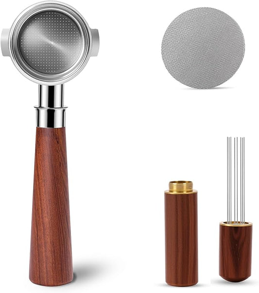 51mm Bottomless Portafilter 2 Ears with WDT Tool & Puck Screen, Stainless Steel Filter Basket and Rosewood Handle, Compatible with Delonghi ECP3420/EC155/EC260, ECP3120/3220/3630