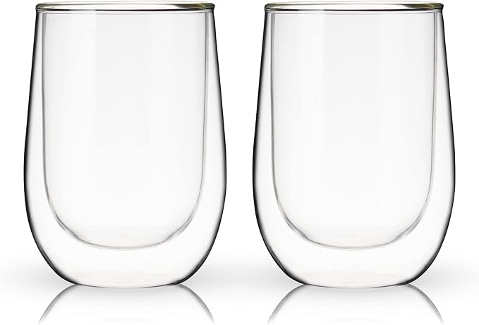 True Double Walled Stemless Wine Glasses, 10 oz Borosilicate Glass Cups for Red and White Wines, Insulated Cocktail Glasses, Clear Iced Coffee Cups, Home Bar Glassware, Wine Lovers Gifts, Set of 2