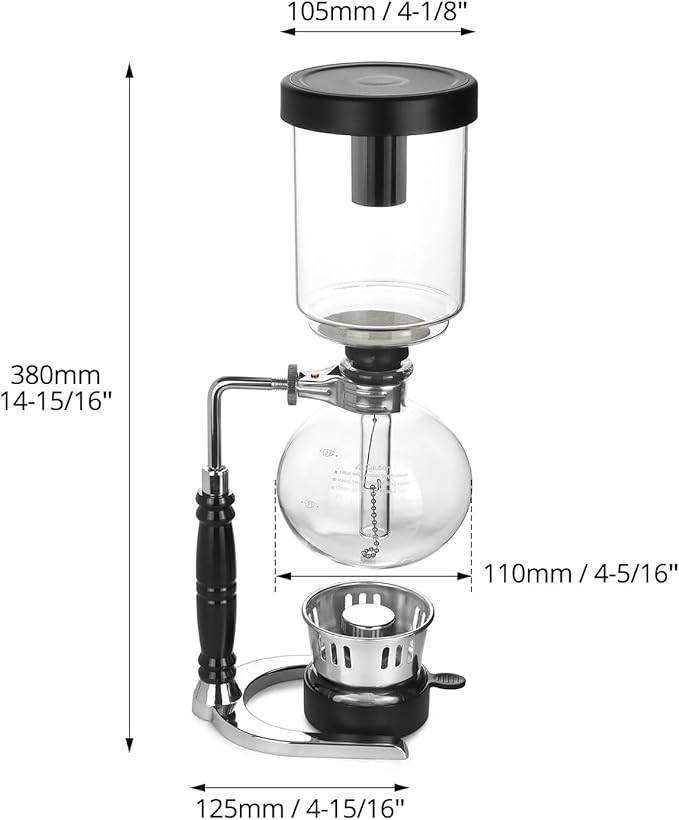 QWORK 5-Cup (600ml) Siphon Coffee Maker - Borosilicate Glass Syphon Brewer with Adjustable Buffer Clamp, High-Temperature Resilience, Tabletop Glass Siphon Pot for Coffee Aficionados