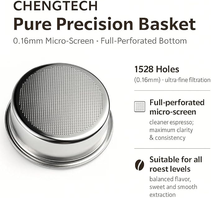 Espresso Accessories, 18g Pure Precision Espresso Basket – 1528 Micro-Screen Holes, 0.16mm Full-Perforated Bottom, Ultra-Clean Filtration for Sweet & Balanced Espresso