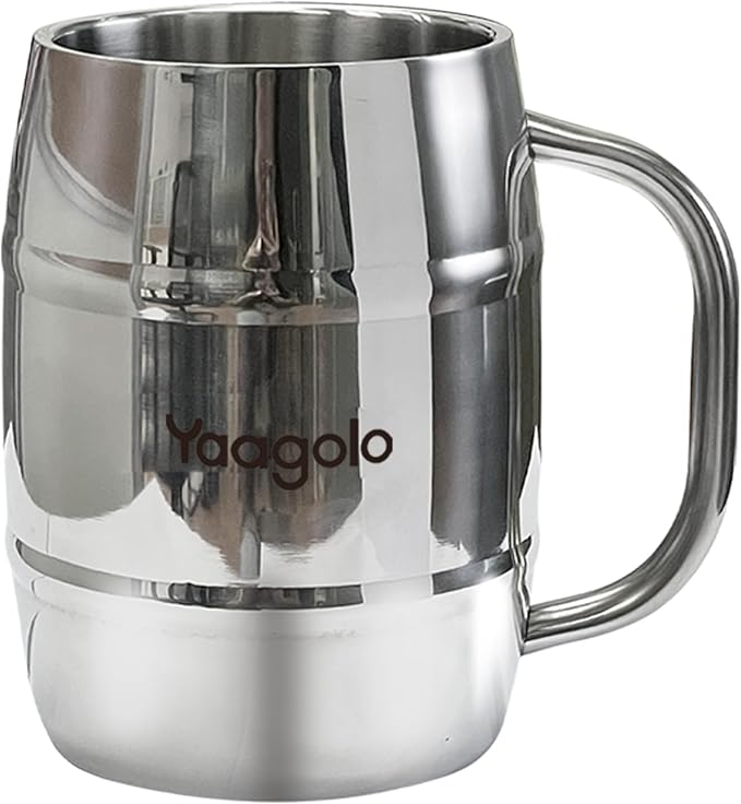 Beer Mug, 14oz Double Wall Stainless Steel Beer Stein with Handle, Insulated Stein Mug for Cold Drinks, Hot Coffee, Milk, Shatterproof Cups for Men Women, Gift for Beer Lovers