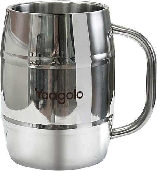 Beer Mug, 14oz Double Wall Stainless Steel Beer Stein with Handle, Insulated Stein Mug for Cold Drinks, Hot Coffee, Milk, Shatterproof Cups for Men Women, Gift for Beer Lovers