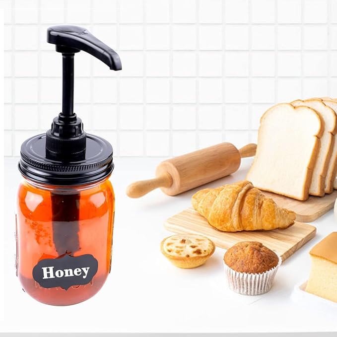 Mason Jar Syrup & Sauce Dispenser Pump Lids for Regular Mouth (2 Pack), Coffee Syrup Dispenser Pump Airtight & Leak-Proof Kitchen Food Grade (Jar Not Included)