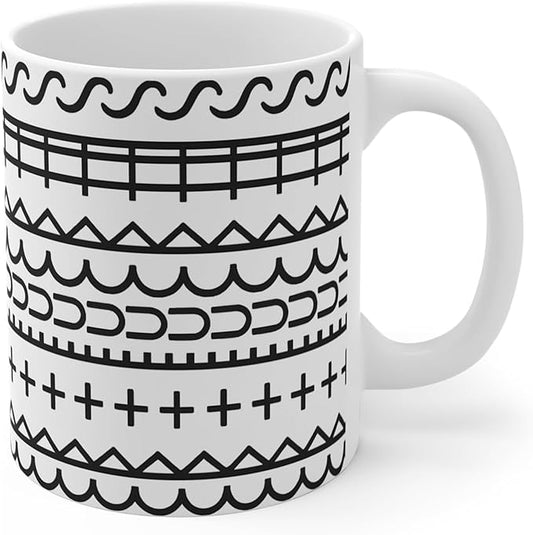 Geometric Line Art Ceramic Mug 11oz – Minimalist White Coffee Cup with Hidden Word Design | Modern Scandinavian Pattern | Funny Gift for Coffee Lovers, Home Office, Christmas & Birthday