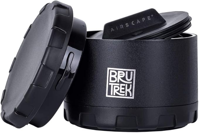 BruTrek CarGo Can, Stainless Steel Storage Container, Magnetic Bottom, Airscape Inner Lid Keeps Grounds Fresh, On The Go Store Herbs Coffee Spices Tea and More, Obsidian Black, 4 fl.oz