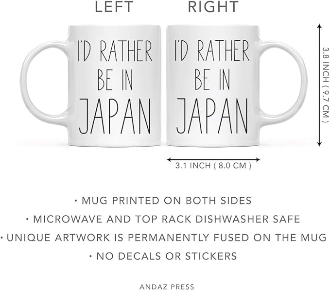 Andaz Press World Country Adventure 11oz. Coffee Mug Gift, I'd Rather Be in Japan, 1-Pack, Summer Vacation Long Distance College Going Away Study Abroad Birthday Christmas Gifts