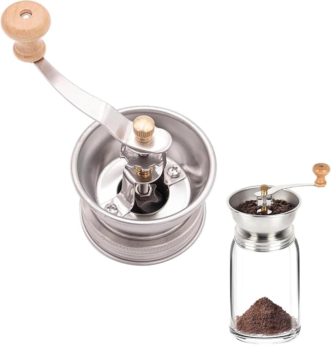 Mason Jar Coffee Grinder, Manual Coffee Grinder Lid Attachment for Regular Mouth Mason Jars, Stainless Steel Mason Jar Lid and Ceramic Burr, Ideal for Camping & Home Barista