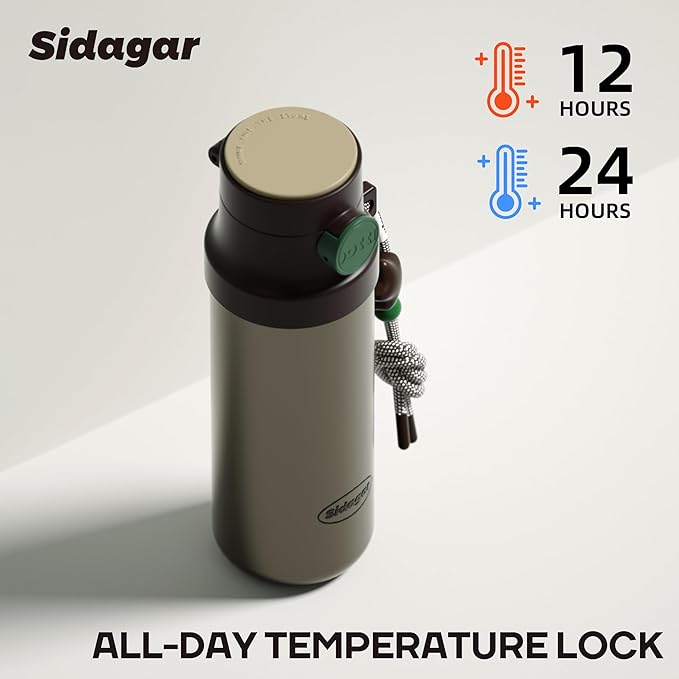 18 oz Insulated Water Bottle, Stainless Steel Travel Mug with Lid, Double Wall Vacuum Sports Water Bottle, BPA Free, Leak-Proof, Fits in Car Cup Holder, Great for Men Kid School, Brown