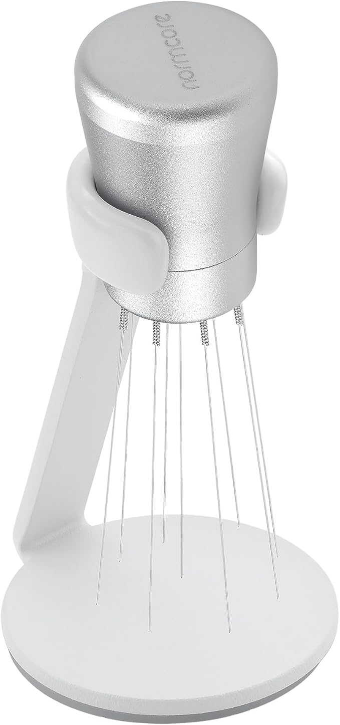 Normcore WDT Tool V2.1 with Stand, 9 Prong 0.23mm Espresso Distribution Tool, Weiss Distribution Technique, Magnetic Coffee Stirrer with 16 Extra Needles, Silver