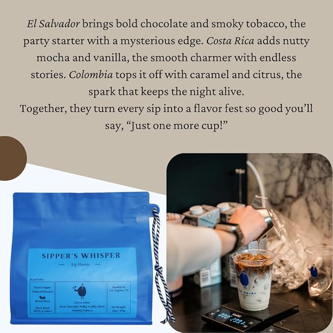 SipHaven Espresso Blend – Sipper's Whisper | Medium Roast Whole Bean Coffee | Rich, Smooth, Balanced Flavor | Specialty Grade Small Batch Roast | 1lb (16oz)