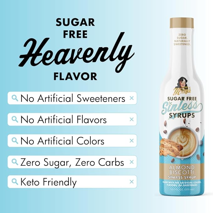 Sugar Free Almond Biscotti Syrup - Stevia Based, No Sugar Alcohols or Sucralose, No Artificial Sweeteners, Natural Ingredients, Water Enhancer, Tea, Desserts Keto Friendly, 1 Pack