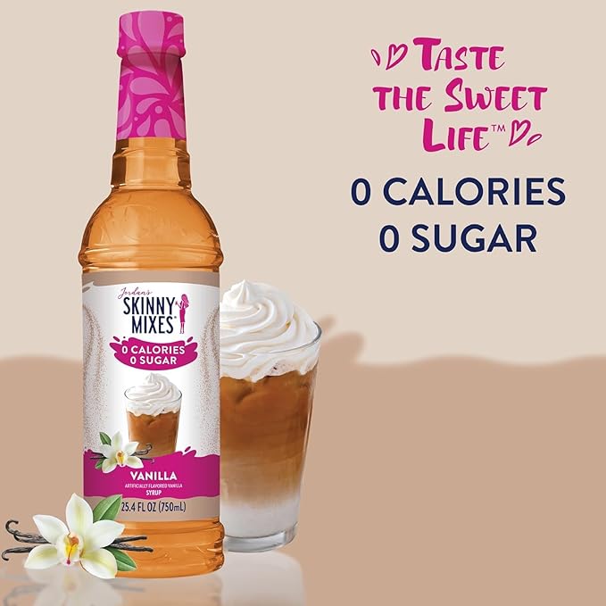 Jordan's Skinny Mixes Sugar Free Coffee Syrup, Vanilla Coffee Flavoring Syrup, Zero Calorie Drink Mix, Lattes, Baking, Protein Shake or Cocktail, Dairy & Gluten Free, Kosher, 25.4 Fl Oz, 2 Pack