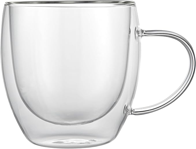 Restaurantware Coffee Cup 12 Pack of 8.45 oz Insulated Double-Wall with Handle Glass Borosilicate Coffee Cup Espresso Shot Dishwasher Safe For Hot Drinks
