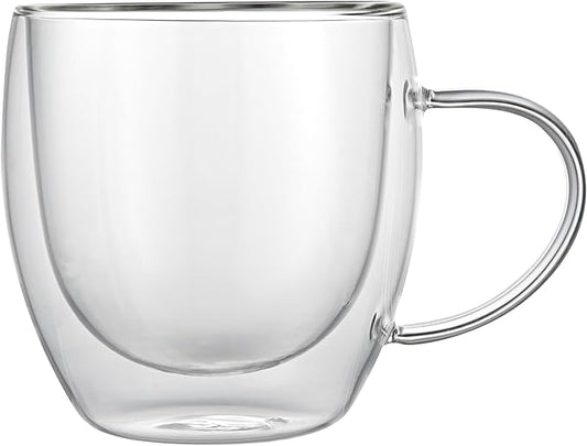 Restaurantware Coffee Cup 12 Pack of 8.45 oz Insulated Double-Wall with Handle Glass Borosilicate Coffee Cup Espresso Shot Dishwasher Safe For Hot Drinks